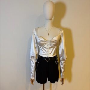 Fashion Nova White Satin Corset Blouse Hook & Eye Long Sleeve XL